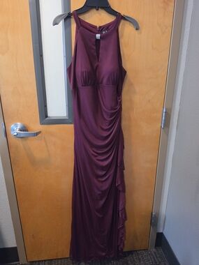 Elegant Burgundy Halter Evening Gown
